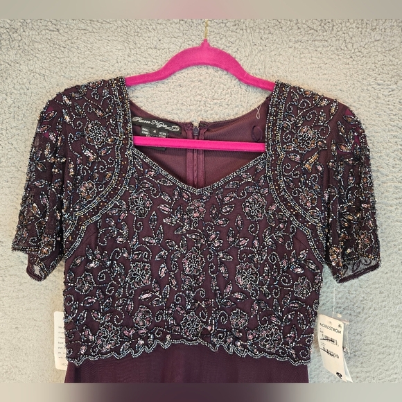 Pisarro Nights Maxi Gown Womens Sz 4 Red Wine Bead Bodice Lined Chiffon Overlay - Picture 2 of 16